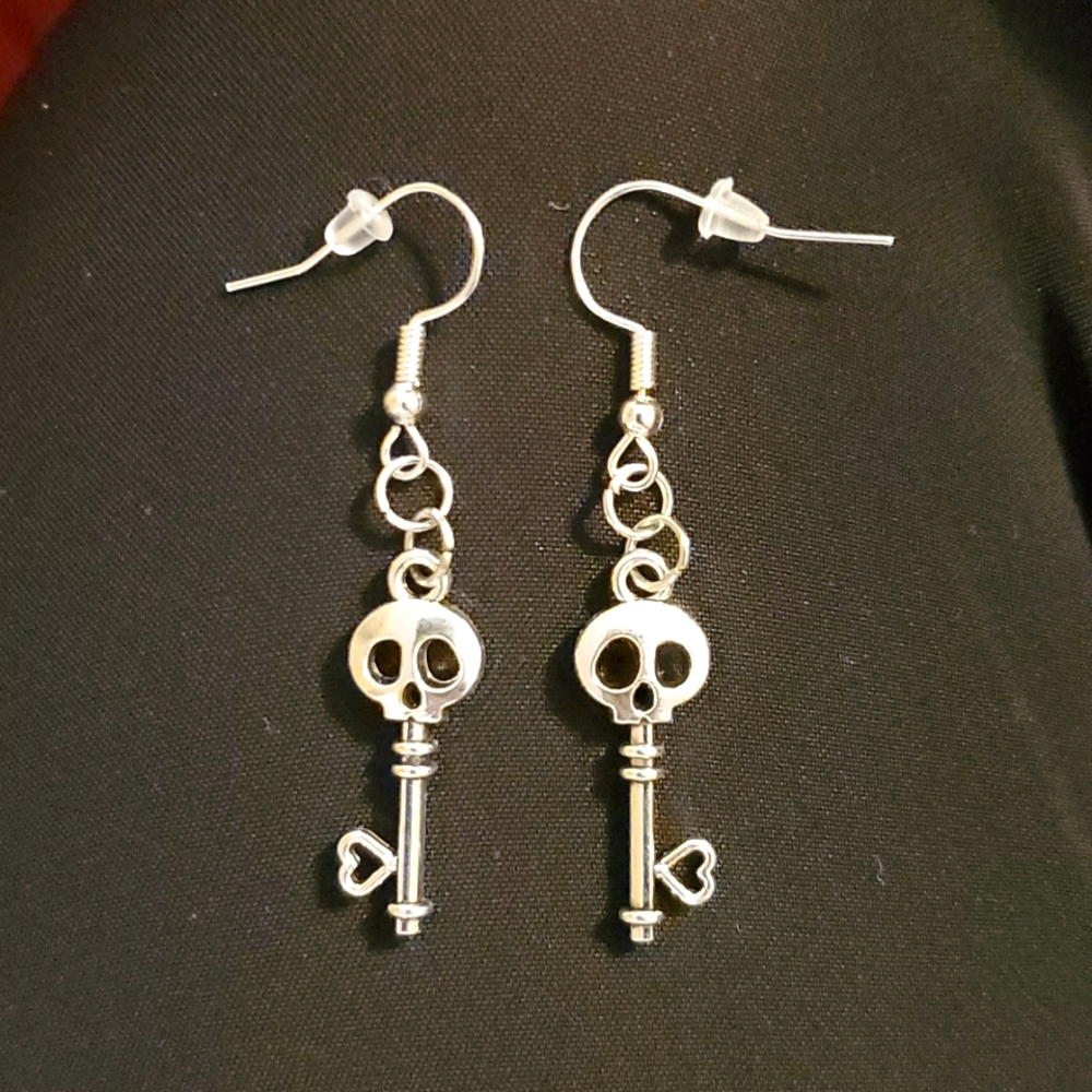Handmade Silver Skull Key Earrings